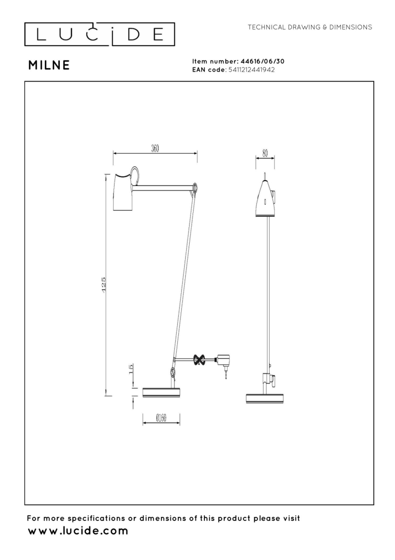 Lucide MILNE - Floor reading lamp - LED Dim. - 1x8W 2700K - Black